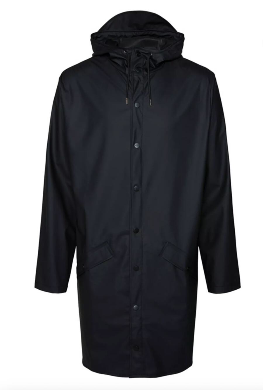 Rains Mid-Length Hooded Waterproof Long Jacket Black XXS/XS